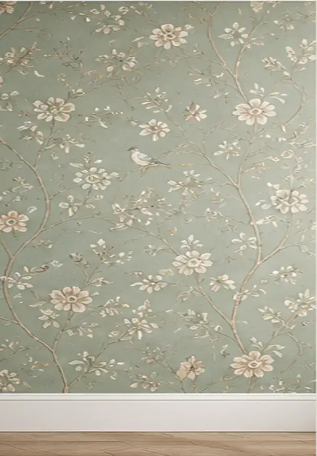Finished wall after wallpaper preparation and installation