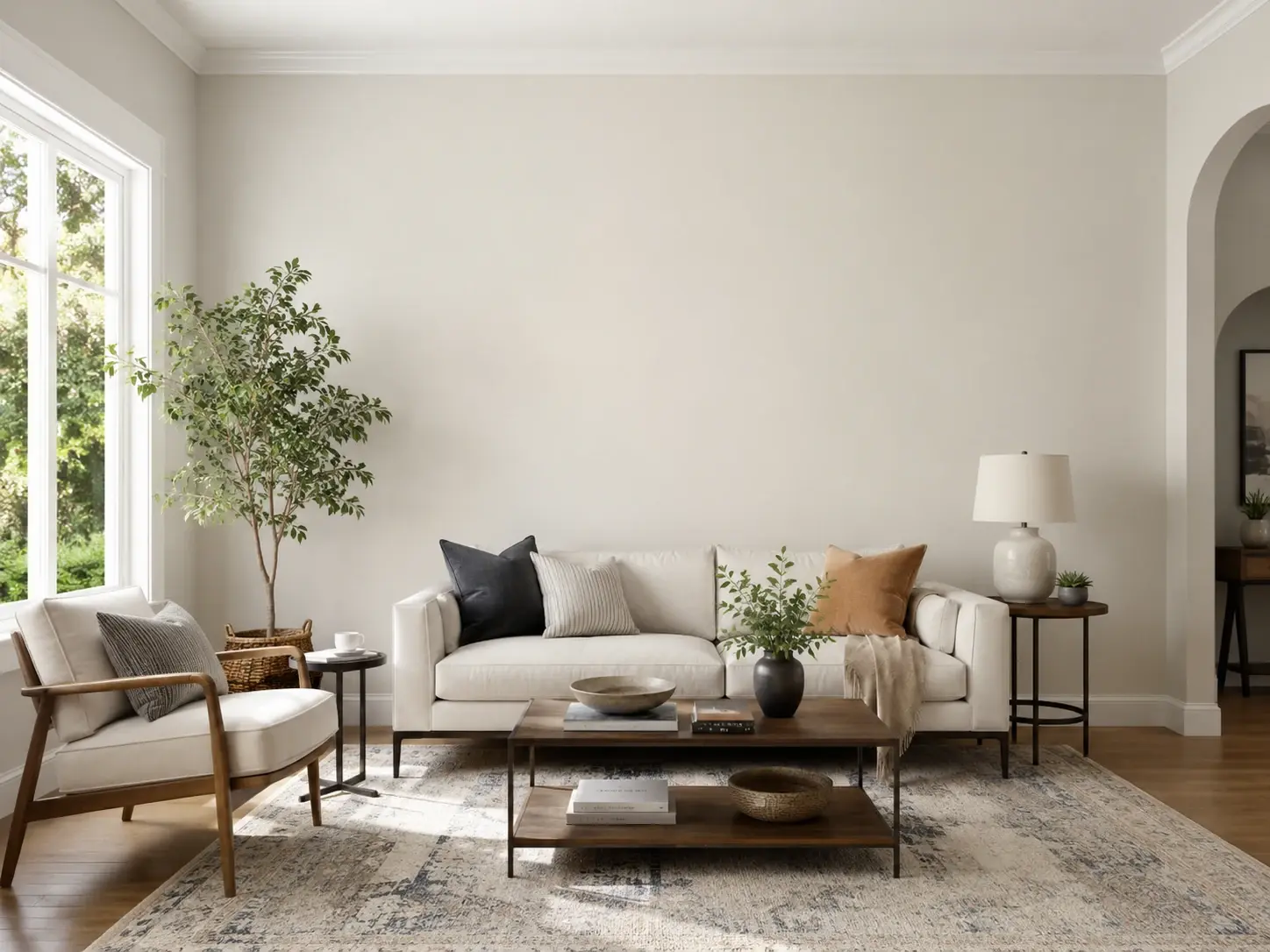 Neutral living room used to preview interior wall-color directions